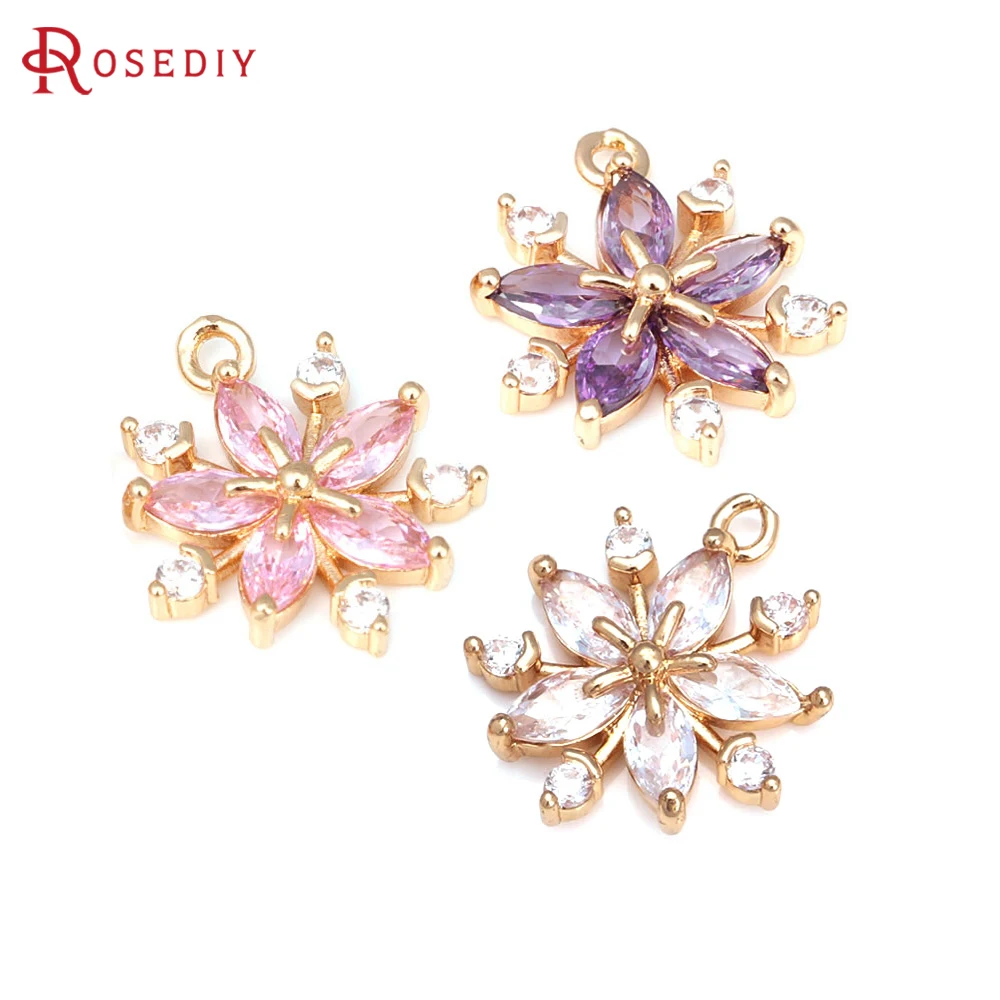 

6PCS 18K Gold Color Brass Zircon Snowflake Charms Pendants Diy Jewelry Making Supplies Necklace Earrings Accessories for Women