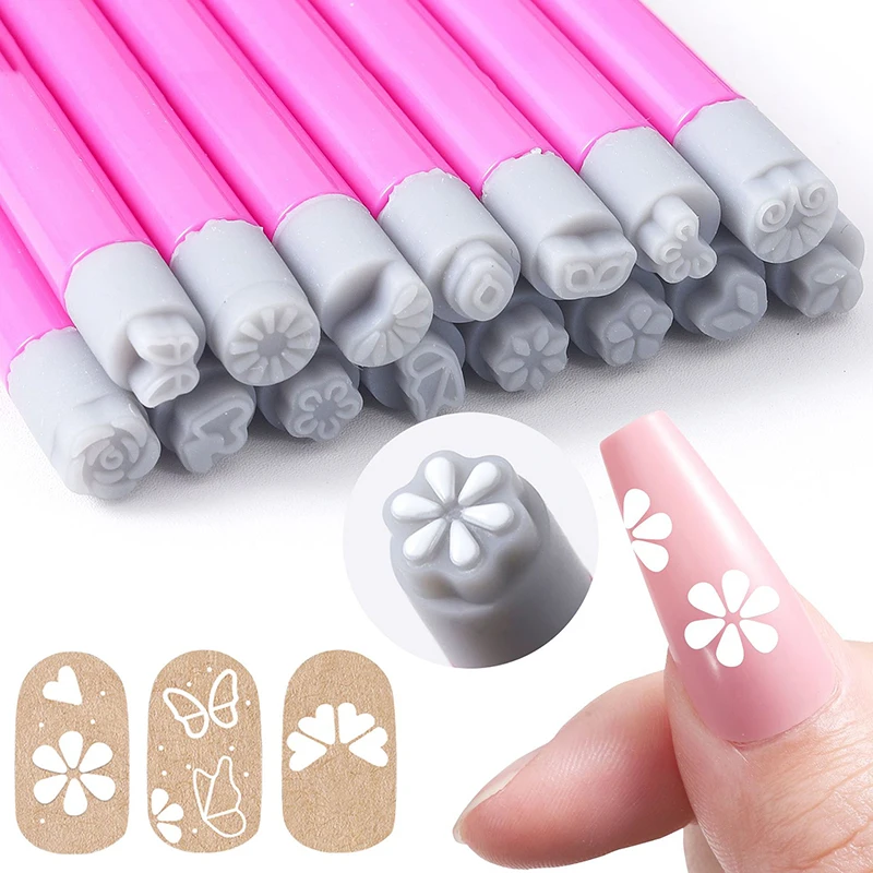 Professional Chic Nail Art Stamp Pen Set 9D Floral /Daisy/Star/Butterfly/Heart Nail Template DIY Drawing Pen Nail Painting Tool