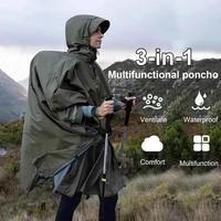 3-in-1 Multi-functional Cloak Raincoat Adult Hooded Rain Poncho with Pocket Waterproof Lightweight Unisex Raincoat