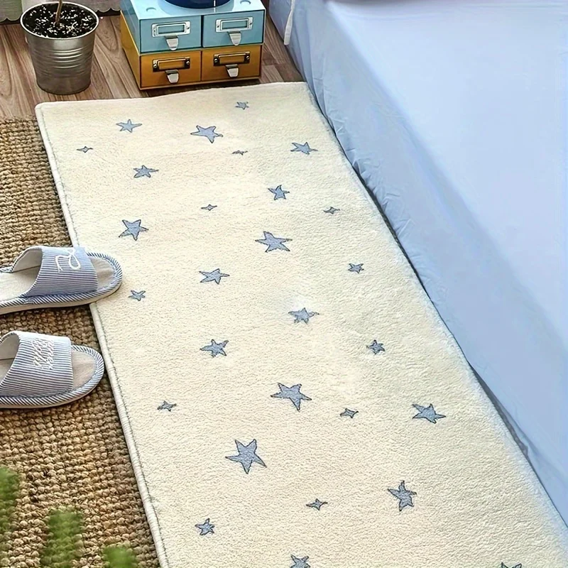 VIKAMA Comfort Star Bedside Rug | Colorful “Fall Asleep” Phrase Short Pile Non-Slip, Bedroom Children's Room Home Decor