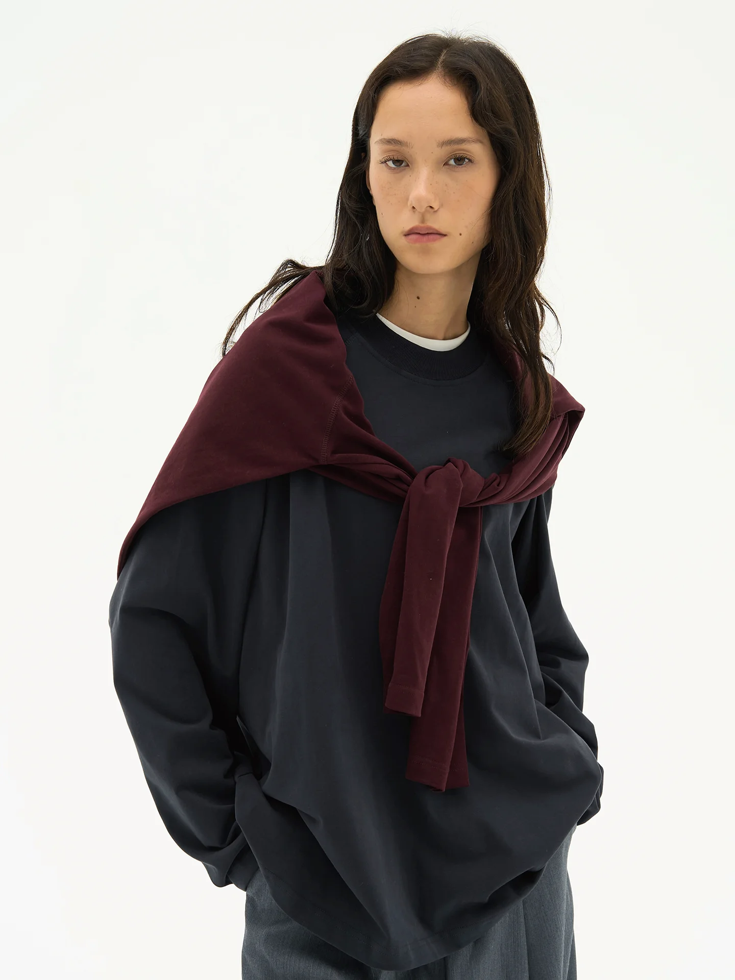 

Свободная повседневная базовая футболка унисекс Deep ay/Bury New Sle для осени, универсальная для ношения как под одеждой, так и поверх одежды