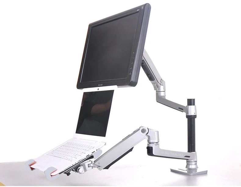 Desktop Full Motion 17-32inch Monitor Holder Mount +10-17inch Laptop Support Mechanical Spring Dual Arm Max.Loading 10kgs Each