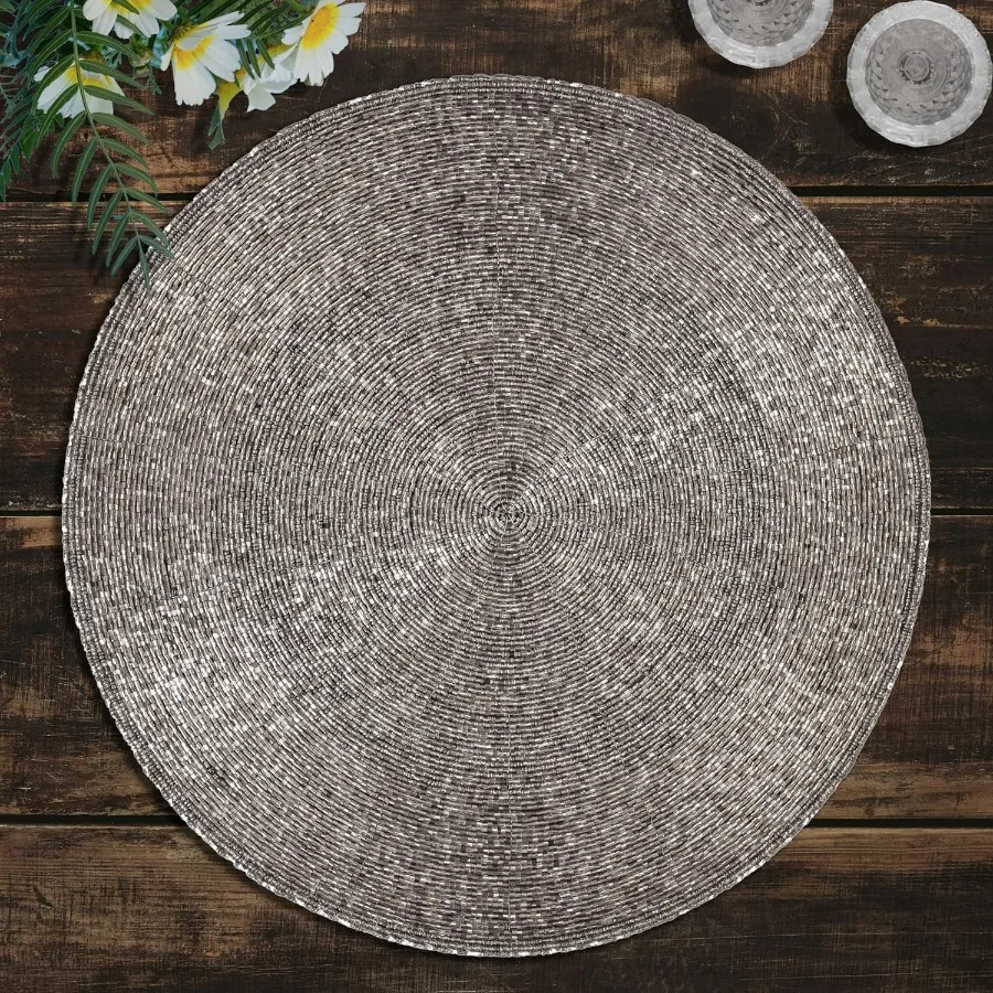 

Round Placemats Set of 1214 Inch Heat Resistant Farmhouse Rustic Beaded Placemats for Round Dining Table Ideal for Home Decor W