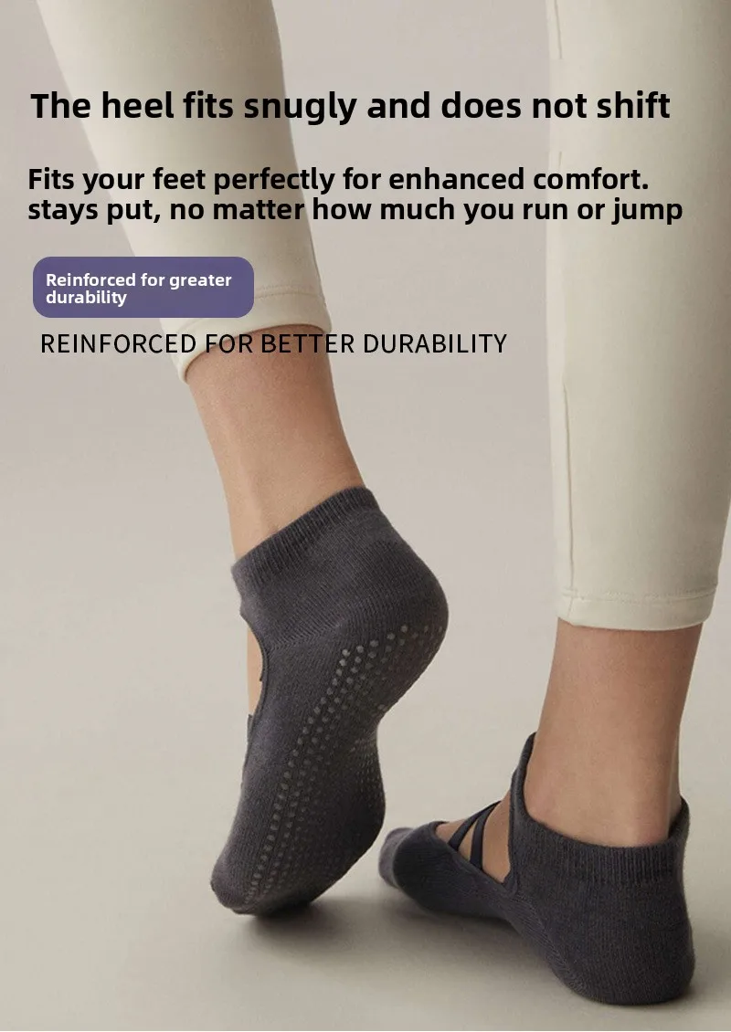 Damen Yoga-Socken mit Kreuzriemen, Rutschfeste Atmungsaktive Grip-Socken für Pilates, Barre, Tanz, Fitness und Workout – Detail 7