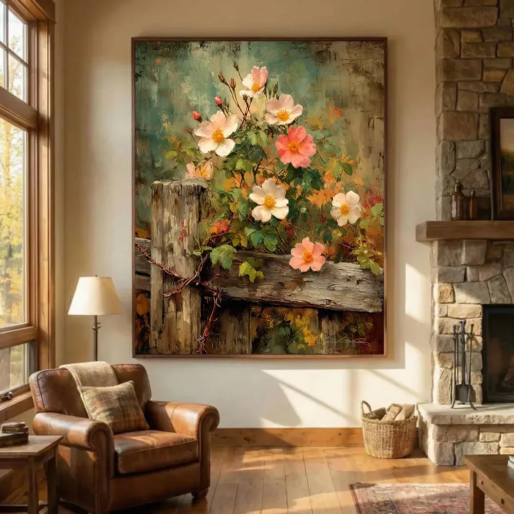 1pc frameless Canvas Painting Vintage Wildflower Canvas Wall Art Farmhouse Cottage Art Poster Floral Print For Living Room Decor