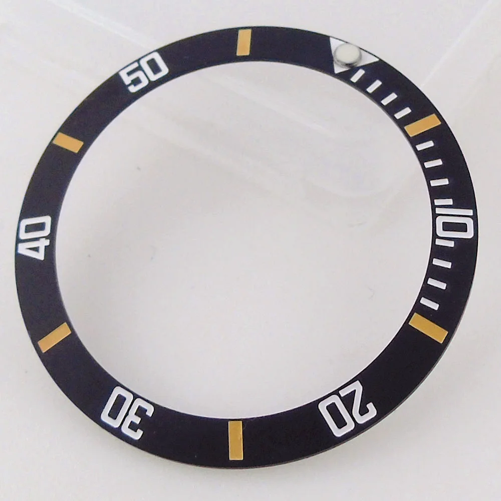 New 38mm*30.6mm Black Ceramic Bezel Insert for SUB Diver Watch Luminous Pin Blue/Yellow Marker  Replacement Part