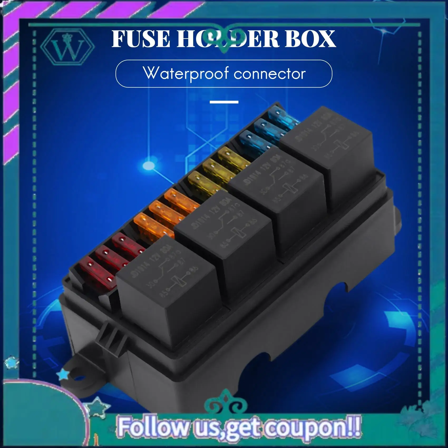 AA92-12 Way Blade Fuse Holder Box With Spade Terminals And Fuse 4PCS 4Pin 12V 80A Relays For Car Truck Trailer And Boat view 3