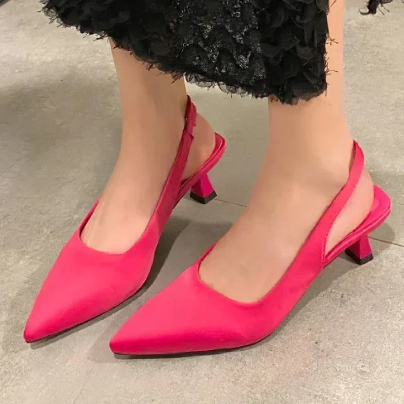 Fashion Shoes for Ladies Slingbacks Slip on Women Pumps Spring Pointed Toe Solid Sexy Dress Party Stilettos or Thin Heels Shoes