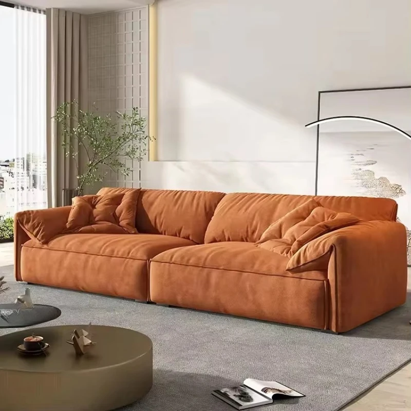 Faux Leather and Fabric Elephant Ear Sofa - Simple Cream Combination for Luxury Living Room