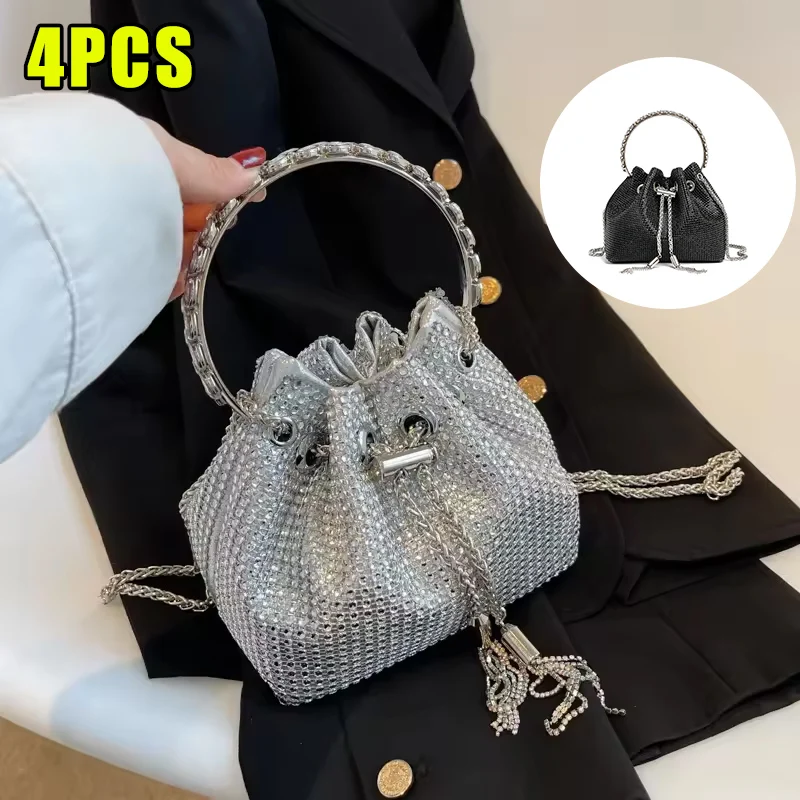 

Fashion Drop Shipping 2024 Bling String Bucket Purse Women Cross Body Bucket Small Jelly Bags Rhinestone Clutch Handbags