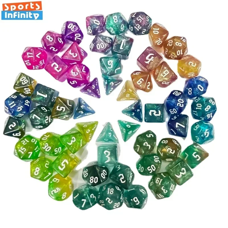 

7 шт./комплект, зеленые блестящие многогранные красивые игральные кости D4 D6 D8 D10 D12 D20 цифровые игральные кости для настольных игр