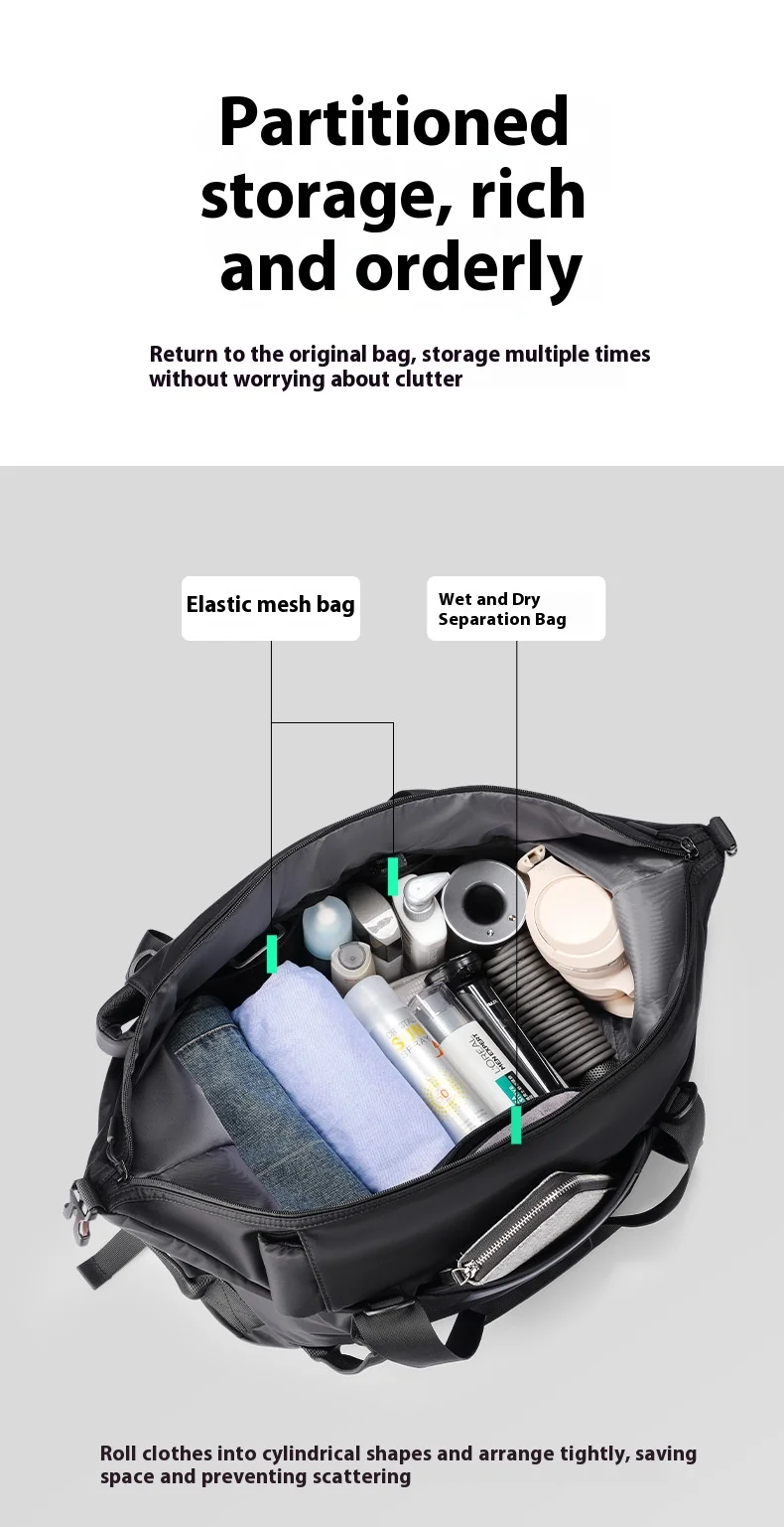 Mark Ryden 30L Wasserdichte Reisetasche – 3-in-1 Konvertierbare Reisetasche für Herren & Damen mit Trocken-Nass-Trennung – Detail 11