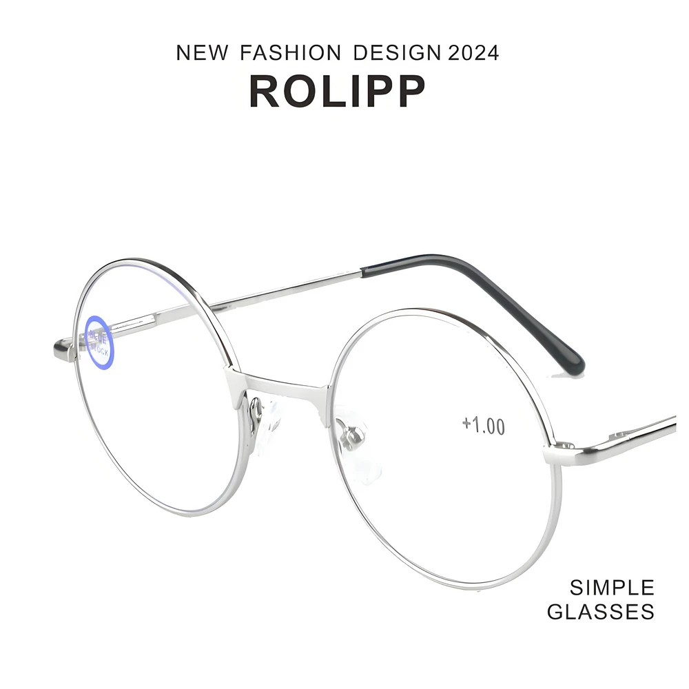 Runde Vintage-Lesebrille aus Metall mit blauem Licht blockierend – leichte Anti-Augenspannungs-Lesebrille für Männer und Frauen – Detail 1