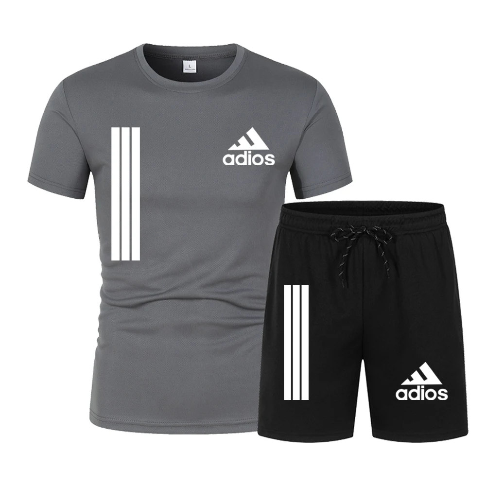 New Men's Fitness Fashion Set Men's casual sportswear set Quick drying sportswear Short sleeved T-shirt+shorts 2-piece set