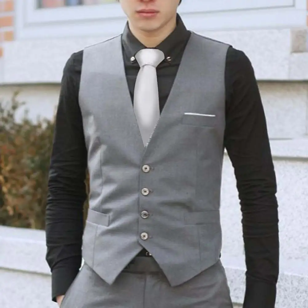 Men Waistcoat Solid Color Slim Single-breasted Formal Spring Vest Formal Spring Vest Solid Color Business Handsome Suit Vest