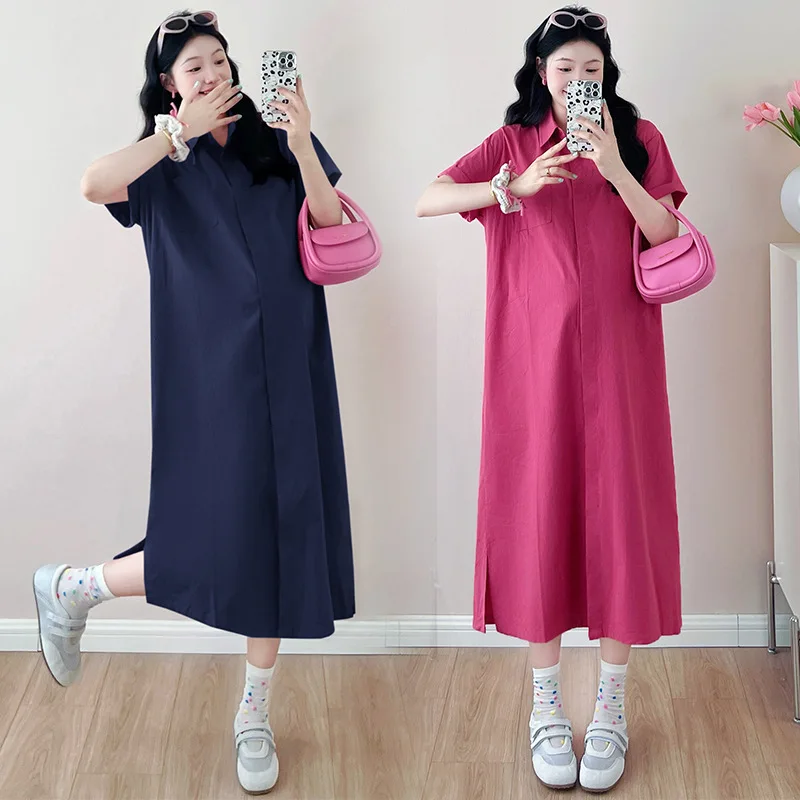 

2025 модное свободное платье для беременных, летнее струящееся платье-рубашка больших размеров, универсальное, удобное, молодежное, шикарное, одежда для беременных