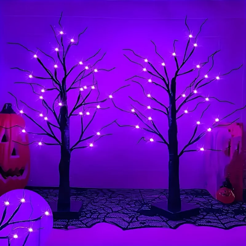 Halloween birch tree light, orange purple 24 LED black branch tr ee string light,USB/battery powered desktop holiday decoration