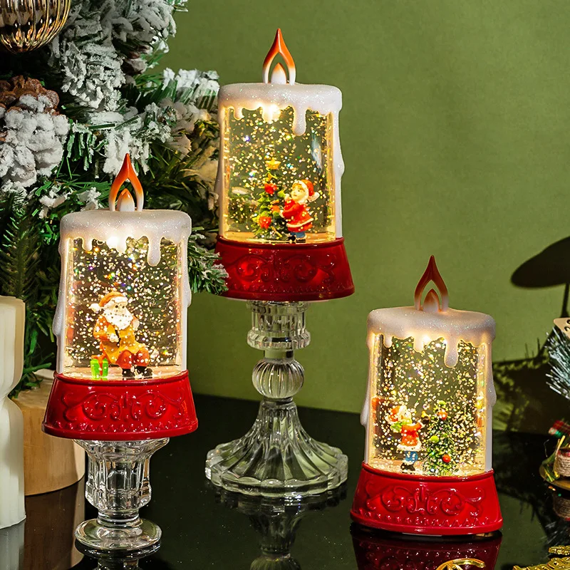 Christmas LED Candle Light Flameless Rotating Waterfall Sparkling Candle Light Crystal Electronic Candle Desktop Decoration Gift