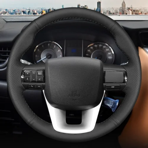 Protector de cuero genuino para volante de coche, trenzas en el volante para Toyota Fortuner 2016 2017 2018 2019 Hilux 2015-2019