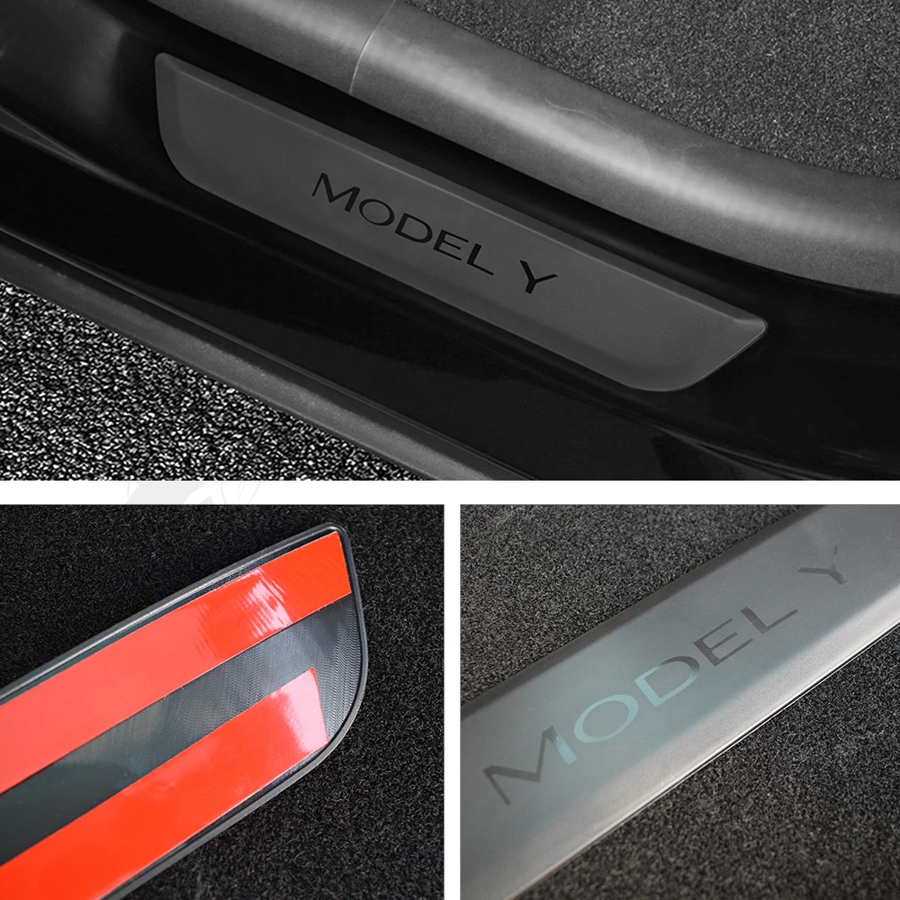 2Pcs For Tesla Model Y Rear Door Sill Protective Pad Cover Guards Threshold Bumper Strip Fit Car Anti Kick Pads ABS Modely