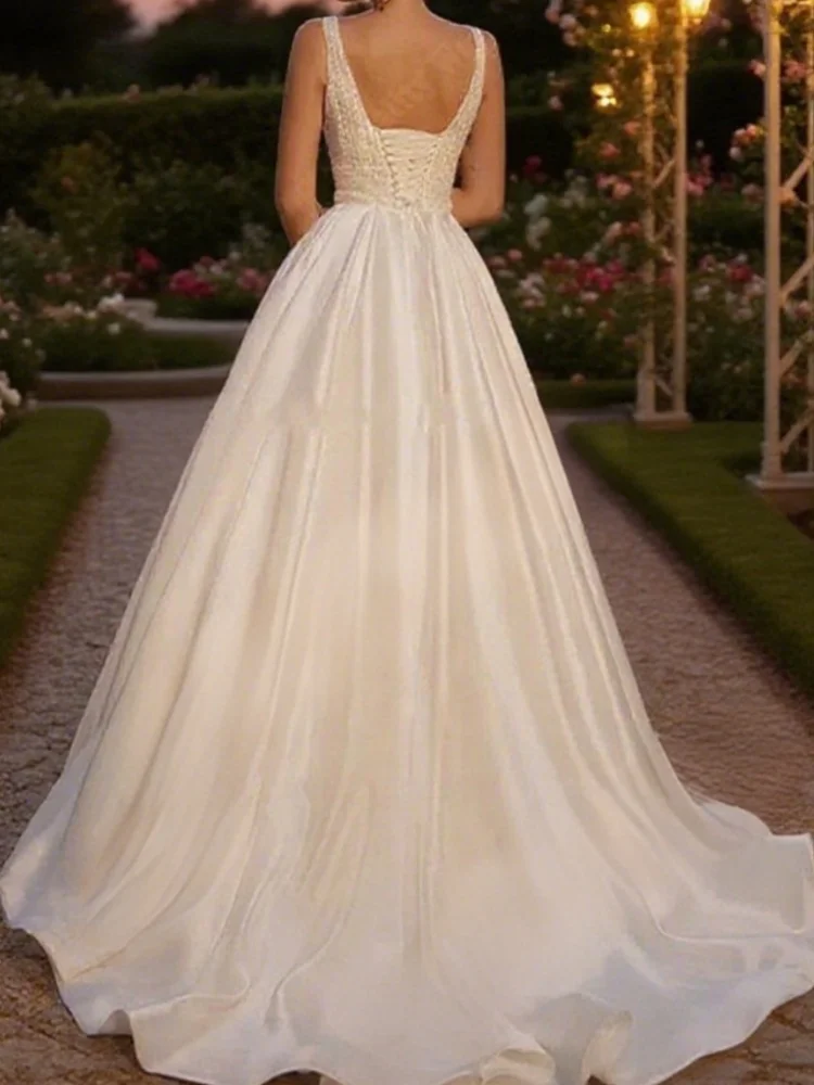 Robes de mariée en Tulle pour femmes, col en V profond, sans manches, Sexy, ligne a, longueur de nettoyage, personnalisées