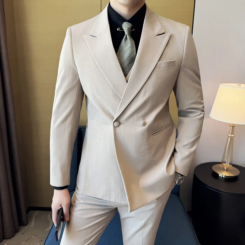 Korean Style Slim Fit Wedding Dresses Suit Trendy Design Double Breasted Suit Full Three Piece Men Suits High Quality 2025