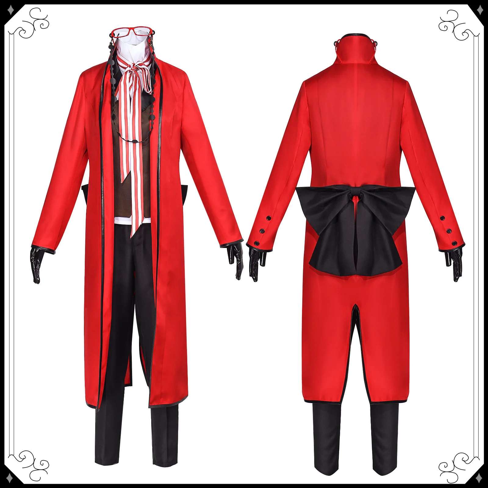 Black Butler Butler Butler Cosplay Traje, Peruca Unisex, Uniformes, Anime, Festa de Halloween, Fato vermelho extravagante, Óculos