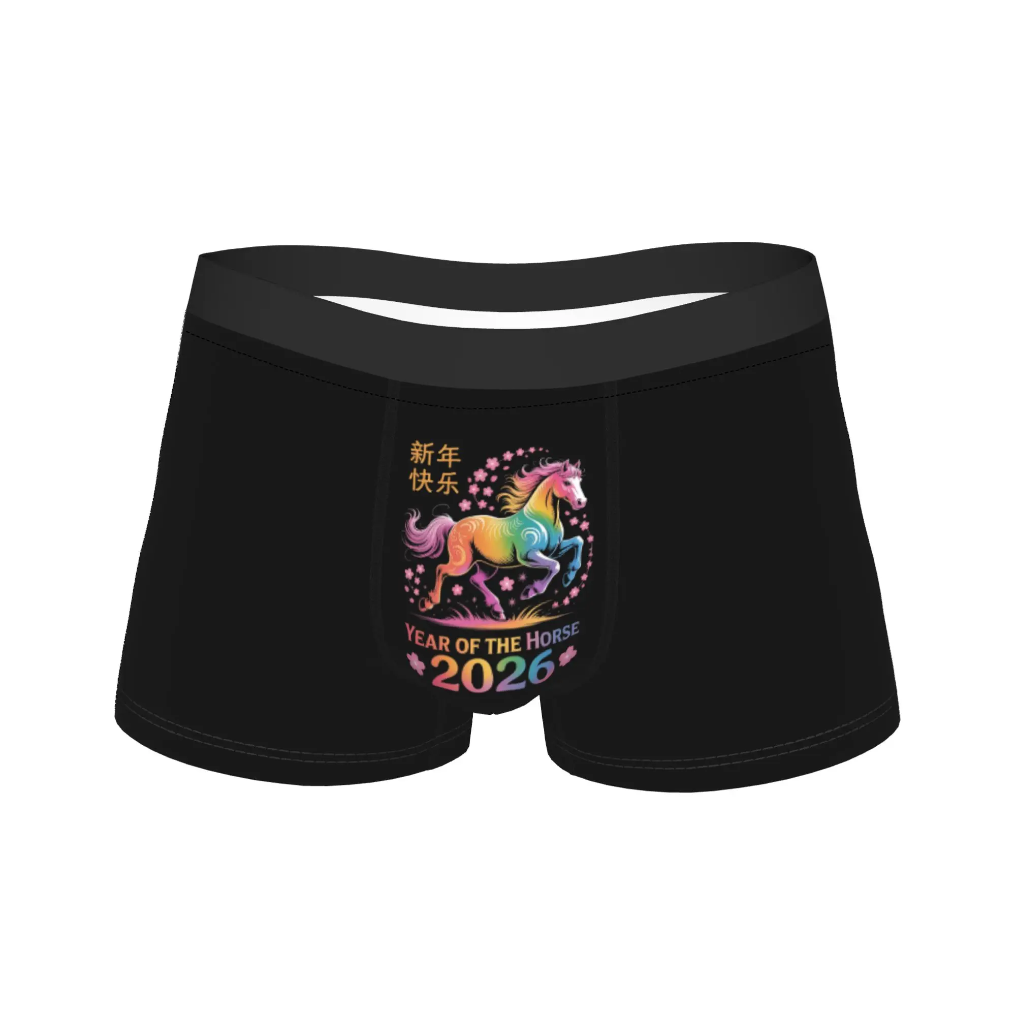 

Men Happy New Year 2026 Year of The Horse 2026 Long Underwear Funny Boxer Briefs Shorts Panties Male Soft Underpants Plus Size