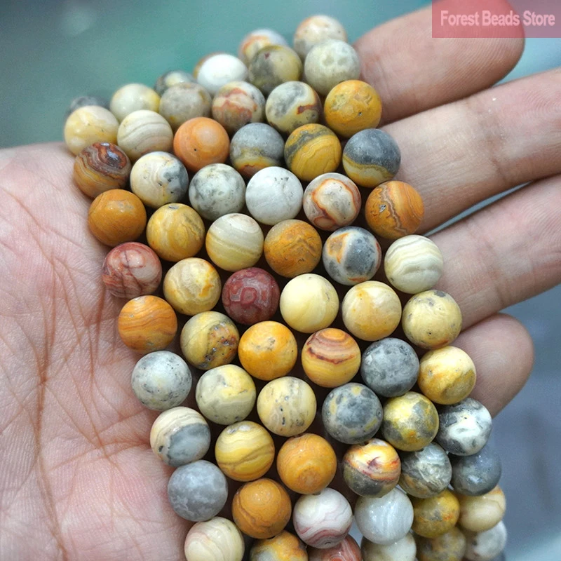 Natural Stone Matte Yellow Crazy Lace Agates Loose Beads for Jewelry Making Diy Necklace Bracelet Earring 15