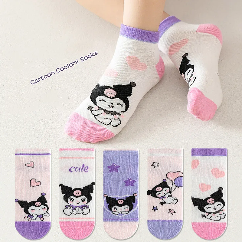 5Pairs Cartoon Toddler Baby Socks Sanrio Kuromi Mymelody Pochacco Hello Kitty Short Socks Cotton Breathable Socks for Children