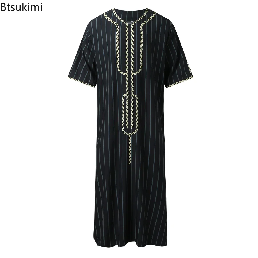 2024 Summer Islam Kaftan Muslim Men Clothing Moroccan Caftan Hand Embroidered Loose and Breathable Djellaba Abaya Thobe for Men