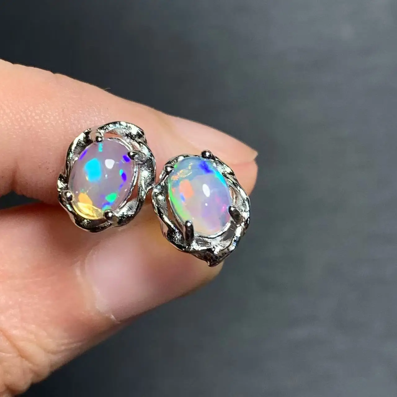 

Oval Natural Opal Stud Earrings For Women Vintage Femme Gift Fine Jewelry Stone