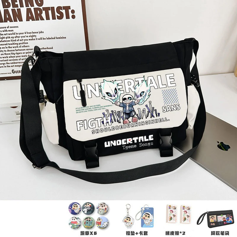 BlackWhite, Undertale Sans, Student Kids Teens, Anime Messenger Crossbody Shoulder Bags for School Girls Boys