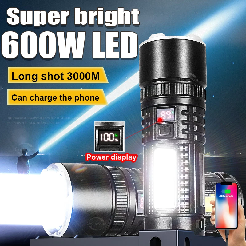 Most Powerful LED Flashlight 9000LM High Power Rechargeable Torch Tactical Lantern Ultra Powerful COB Flashlight With Usb Charge