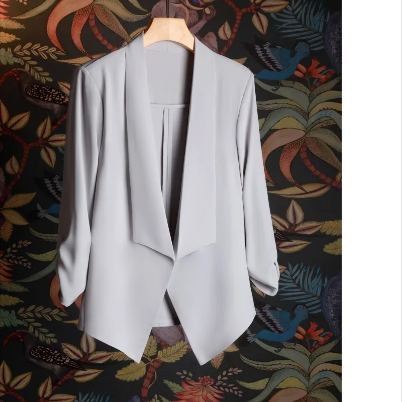 

Летний женский пиджак с четвертью рукавами, тонкий повседневный кардиган, синий топ в корейском стиле