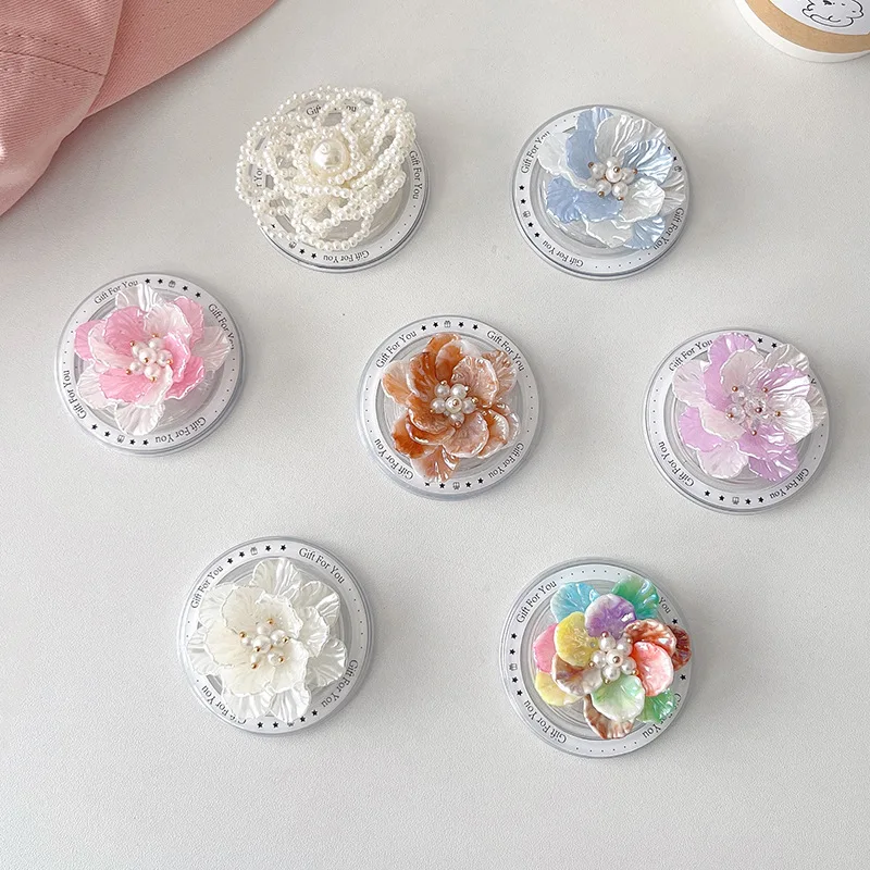 

INS Korean 3D Shell Flower Magnetic Phone Griptok For Magsafe Grip Tok Stand For iPhone Foldable Wireless Charging Case Holder