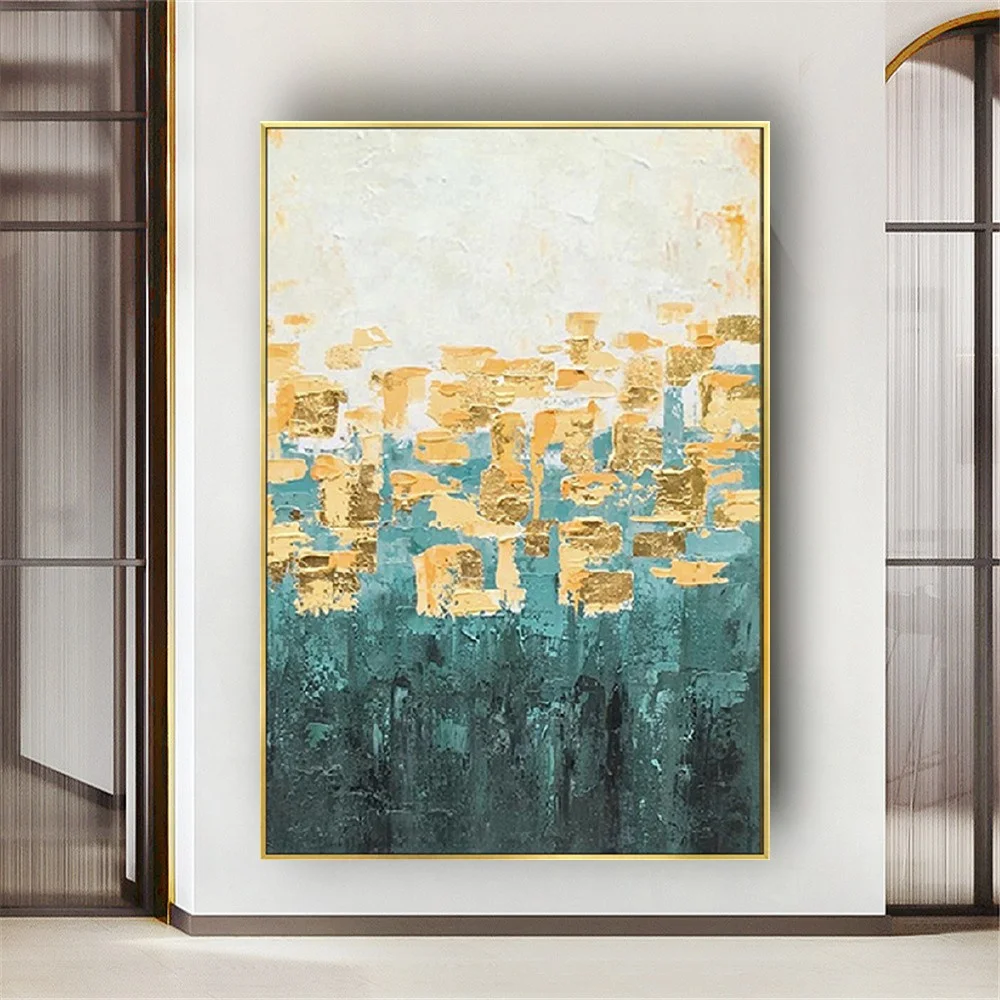 100% Hand-Painted Oil Painting Yellow Green Texture Modern Picture On Canvas Refined The Composition Is Clever Wall Art For Home