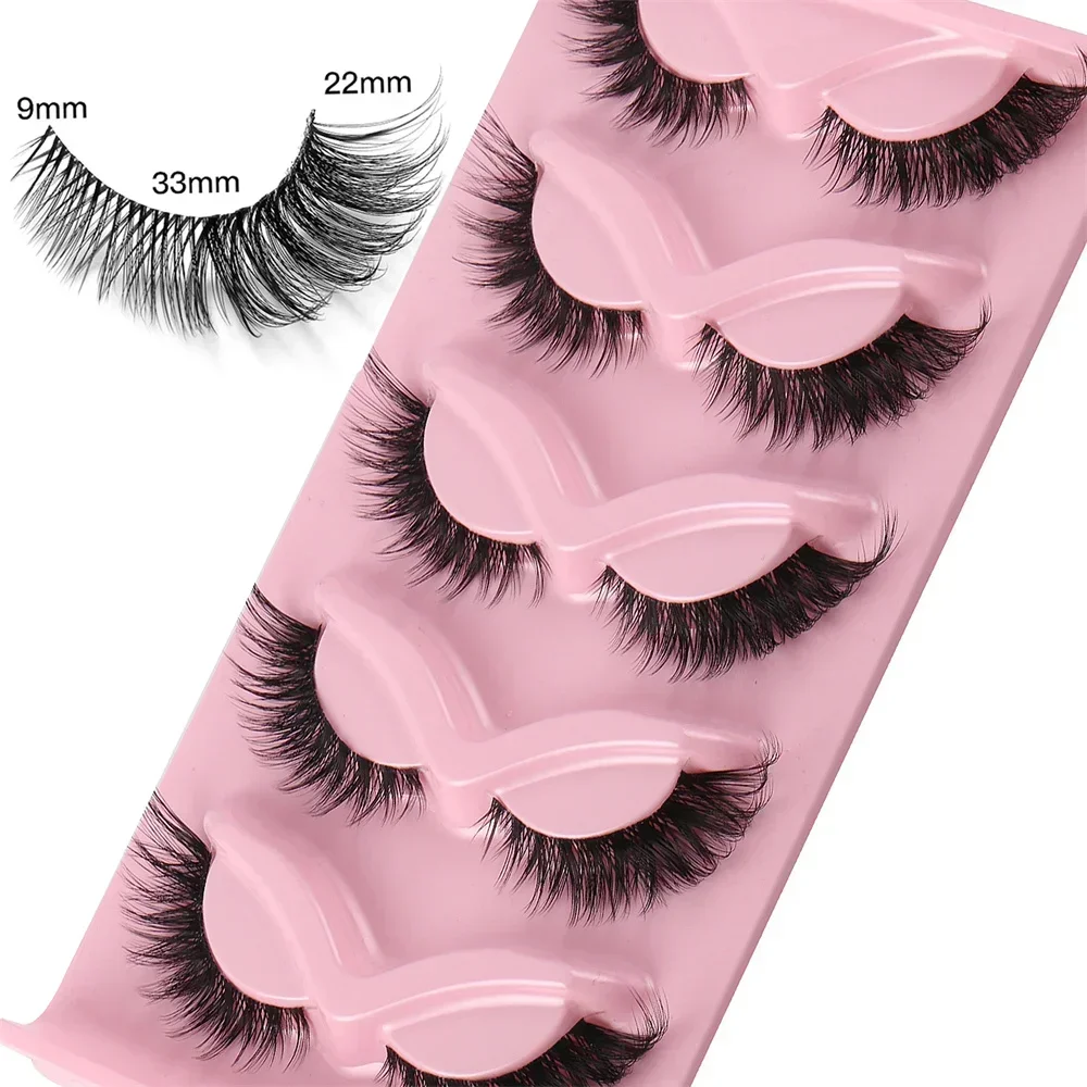 5 Pairs 3D Cat Eye Lashes Fox Eye Fluffy Soft Natural Faux Mink False Eyelashes Faux Makeup Fake Eyelash Manga Lashes