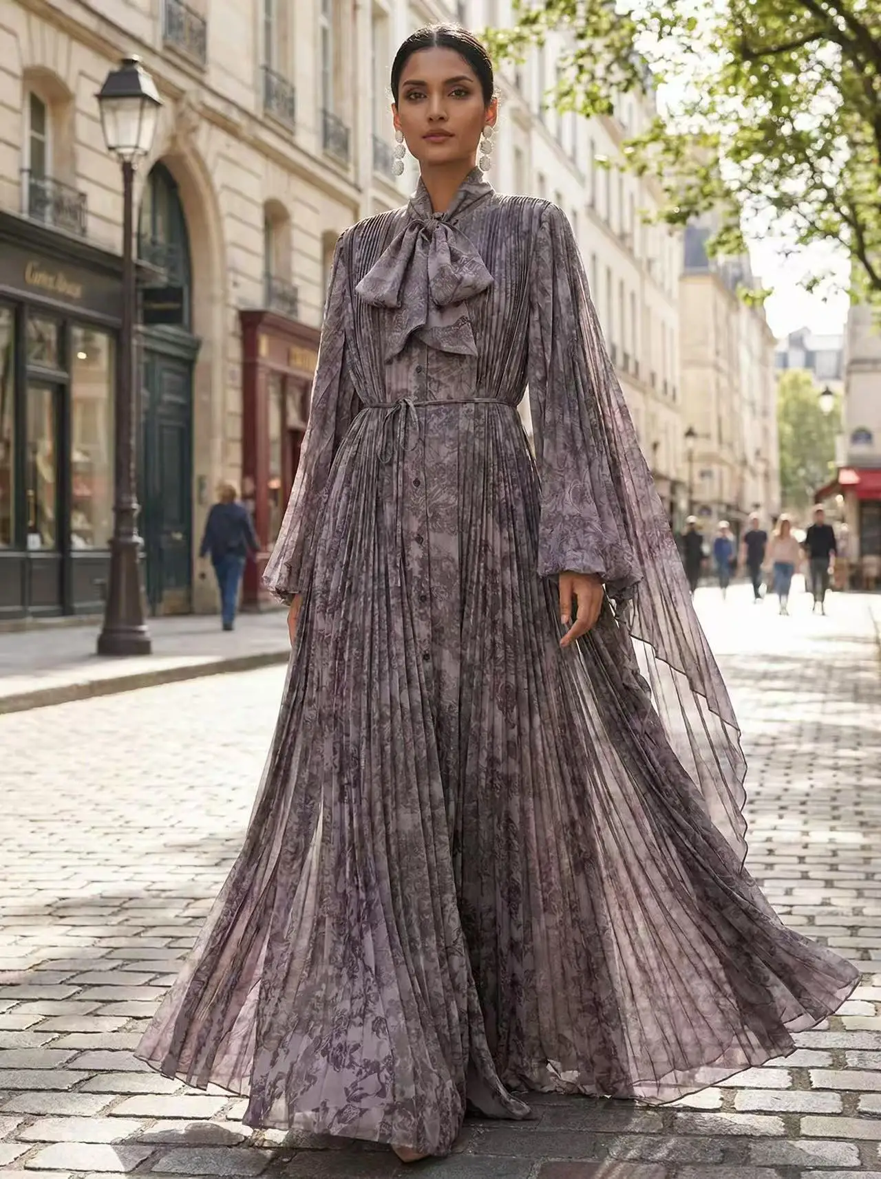 

Новое модное элегантное женское платье миди с принтом и бантом, рукава-летучая мышь, свободное, для вечеринок и торжественных мероприятий, 2026