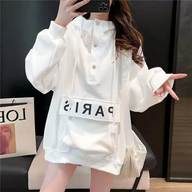 Long Sleeve Ladies Pullovers Pocket Women\'s Clothing Autumn Winter Thin Casual 2023 New Hooded Sweatshirts Drawstring T-Shirts