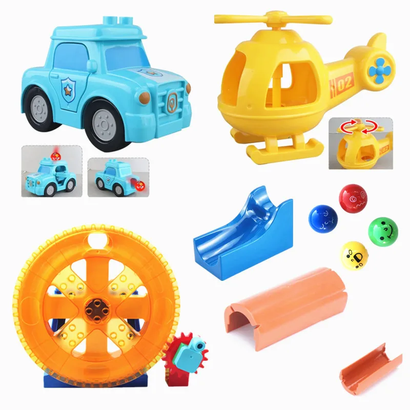 Marble Run Rolling Ball Pop Car Rotated Plane Roller Coaster Windmill Wheel Hole Slide Track Parts Compatible Building Block Toy