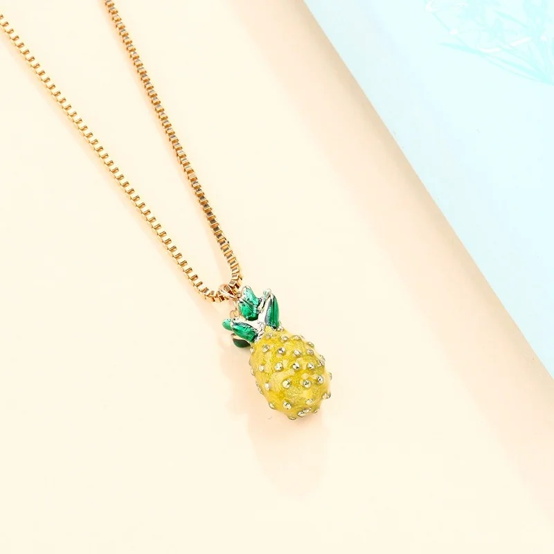 Luoluo&baby Sweet Pineapple Fruits Pendant Necklaces Charm Summer Choker Love Couple Jewelry Gift For Girl Women