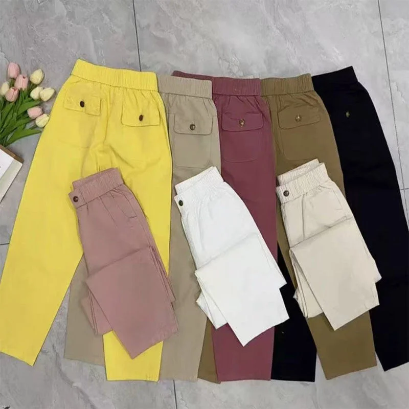 Coreano novo 2025 moda primavera verão haren calças femininas casual solto all-match cintura elástica calças retas senhoras feminino