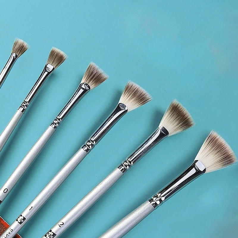 Nylon Hair Fish Tail Fan Brush for Watercolor Acrylic Painting Art Exam Training Artist Paintbrushes for Canvas Detailing