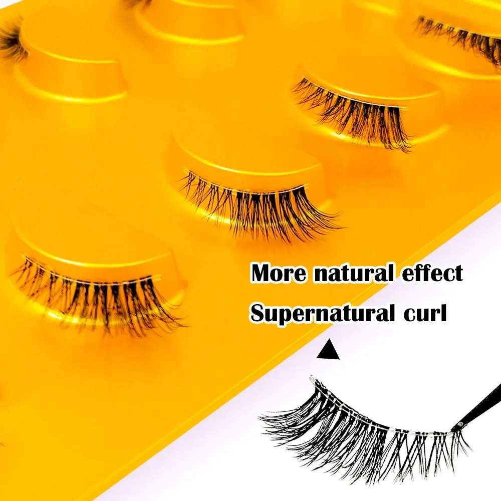 Wispy Cat Eye Halbe Wimpern 5 Paar Transparentes Band Künstliche Nerz-Wimpern Natürlich Kurz Flauschig Weich Wiederverwendbar Tägliches Wimpernverlängerungswerkzeug – Detail 4