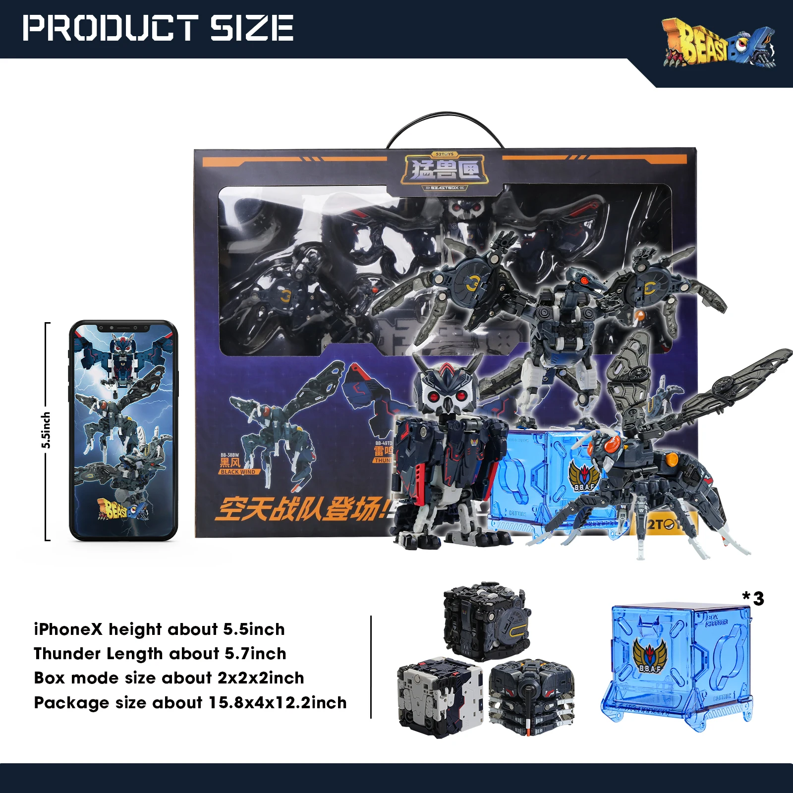 52TOYS Beastbox Air Force Set Deformation Toys, contains 3 Figures, Converting Toys Deformable Collectible Gift Boys Christmas