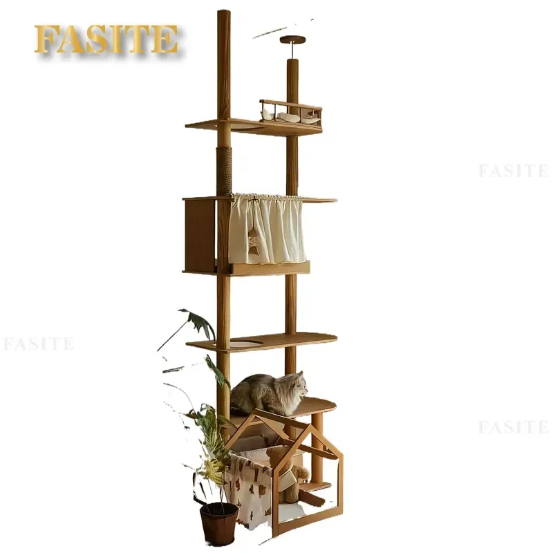 For Cat Climbing Frame Solid Wood Large One-piece Partition Shelf Tongtian Pillar Top-standing Nest Tree Furniture