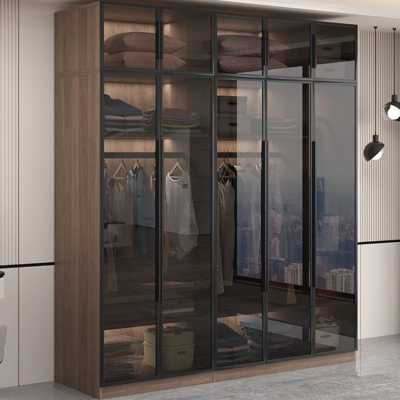 

ek-Home glass wardrobe light luxury modern minimalist clothes closet multipurpose Sliding armoire rangement vêtement furniture-