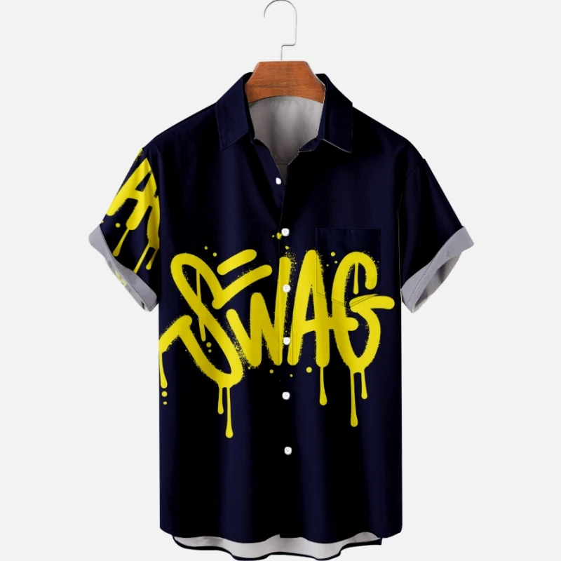 

Men's Hawaiian Shirt Short Sleeve Graffiti Print Casual Button Down Fashion Harajuku Beach Shirts with Pocket 1