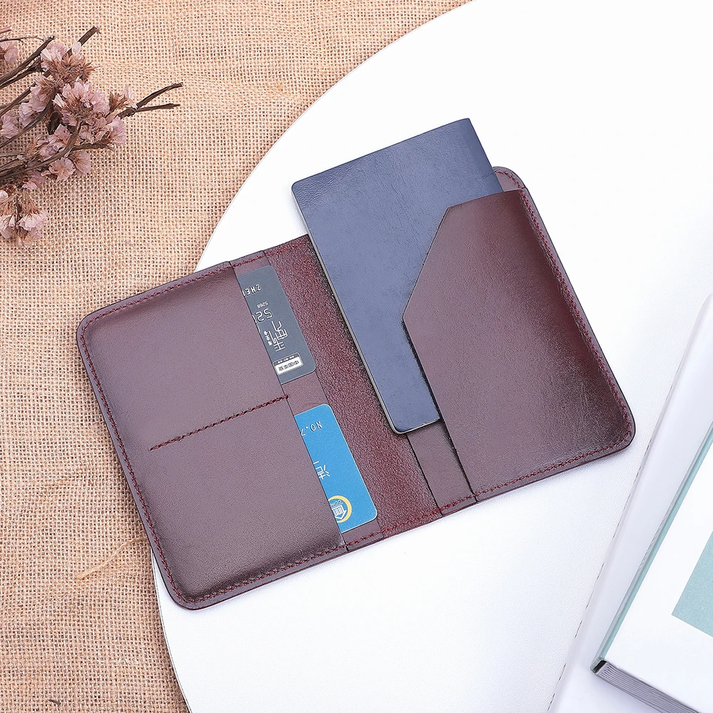 Passport case Multifunctional genuine leather document storage bag Document bag Retro casual Passport Holder